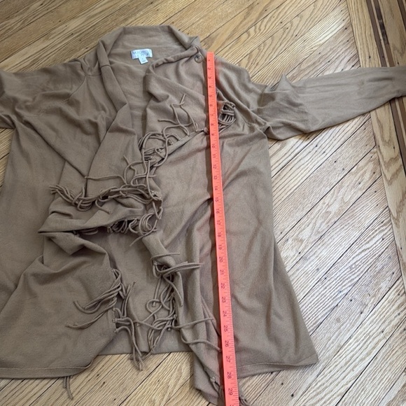 Morgan Taylor Tan Fringe Open Front Cardigan Sweater L - Picture 5 of 6